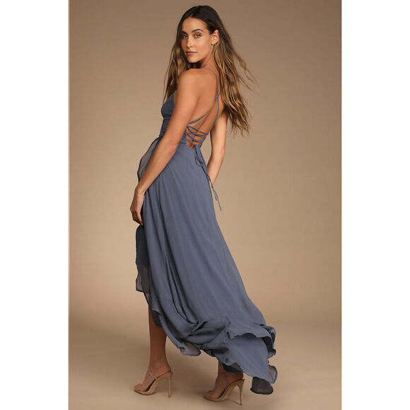 Lulus Dresses & Skirts - Lulus In Love Forever Granite Blue Lace-up High-low Maxi Dress - Size S